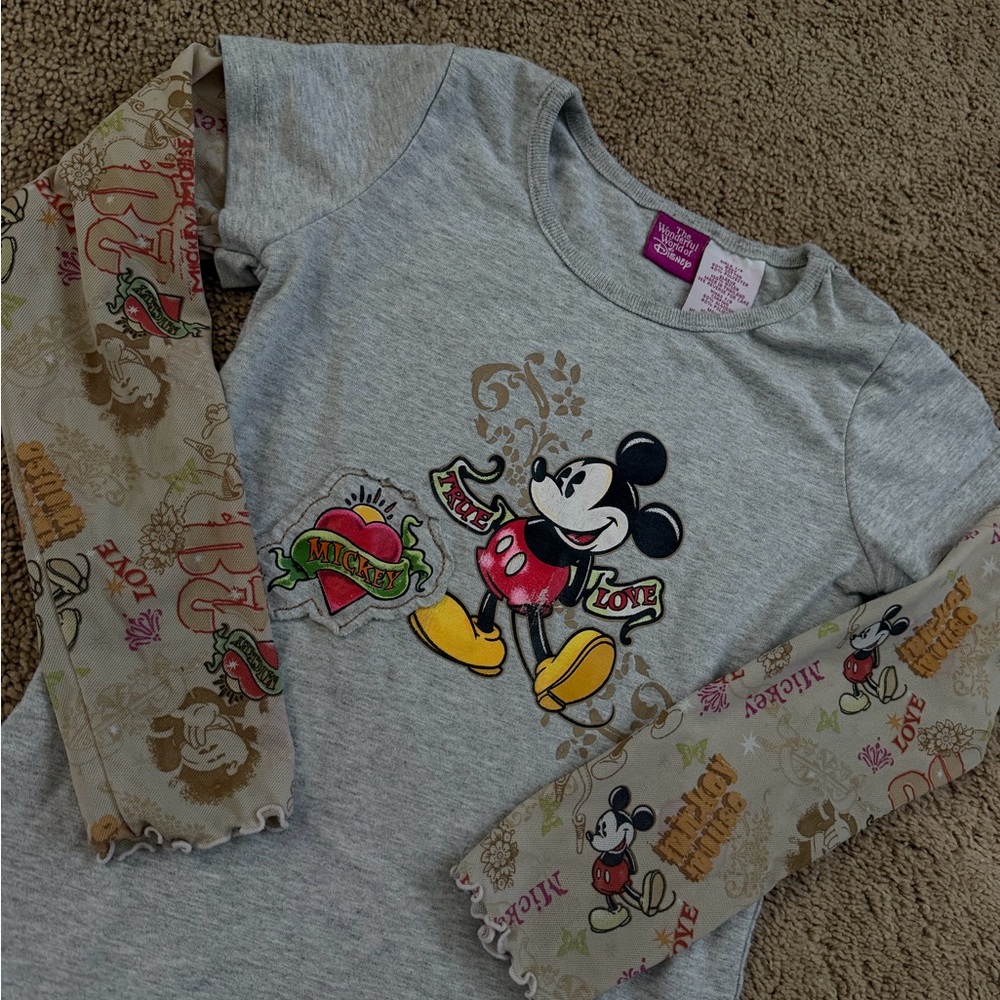 Vintage girls Mickey Mouse Gray Long-Sleeve Layered-Look Tee